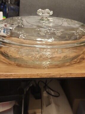 Anchor Hocking Clear Glass Covered Casserole Dish with Floral Relief